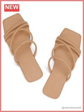 Strappy Square Toe Slide Sandals Wide Width Comfortable Dressy Flat Sandals